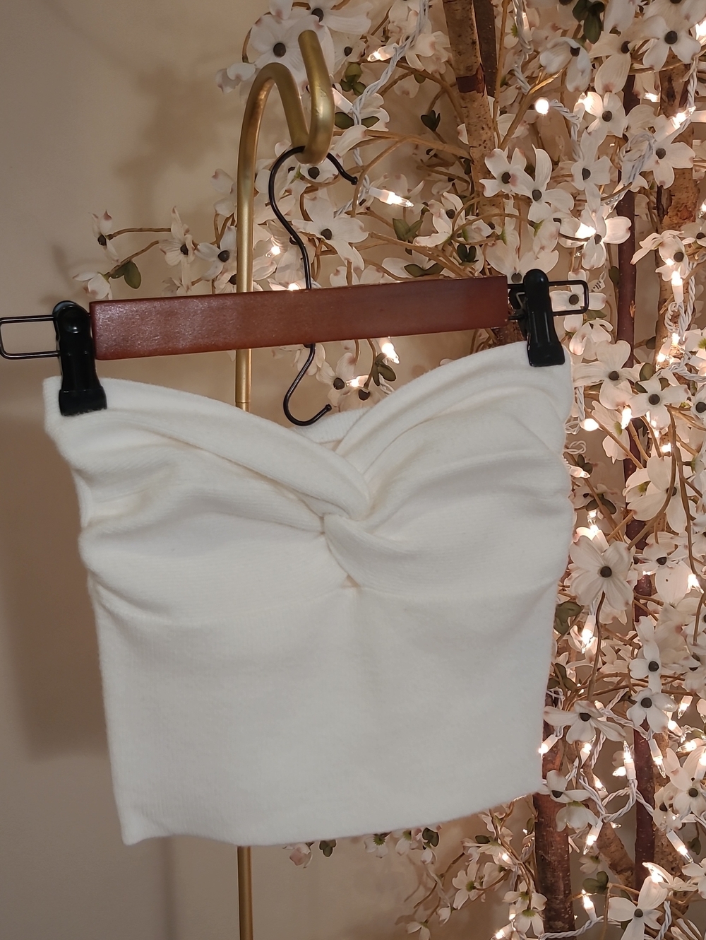 Sexy Strapless Ivory Cream Knit Fine Ribbed Tube Top